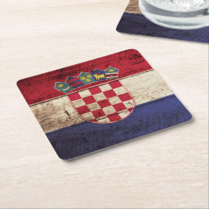 Kroatienflagga på gammalt Wood korn Underlägg Papper Kvadrat