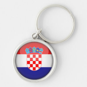 Kroatiens flagga & Kroatiens helgdag, resor/sport Rund Silverfärgad Nyckelring