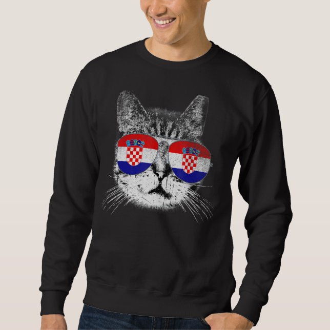 Kroatiens Flagga-Land-Pride för rotkatter Lång Ärmad Tröja (Framsida)