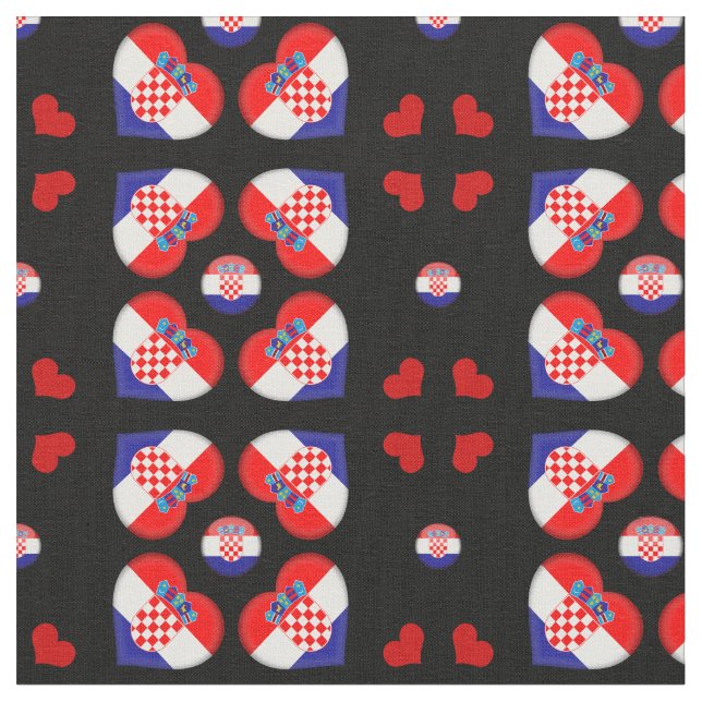 Kroatiens Flagga och Kroatiens Heart mode Fabric Tyg (Närbild)