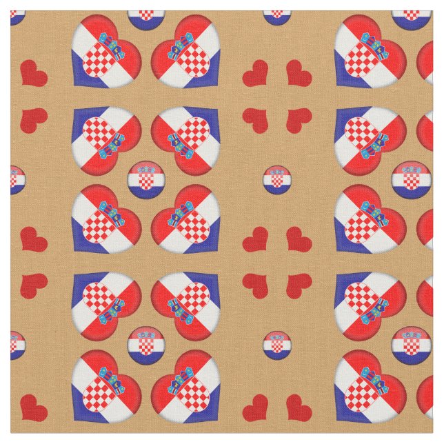 Kroatiens Flagga och Kroatiens Heart mode Fabric Tyg (Närbild)