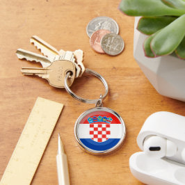 Kroatiens flagga rund silverfärgad nyckelring