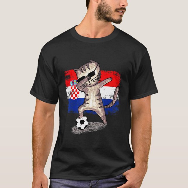 Kroatiens fotbollslag Dabbing Cat Kroatiska T Shirt (Framsida)