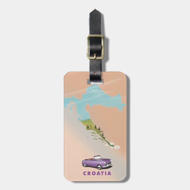 Kroatiens Karta Illustrerade utskrifter poster. Bagagebricka (Vertikal Framsida)