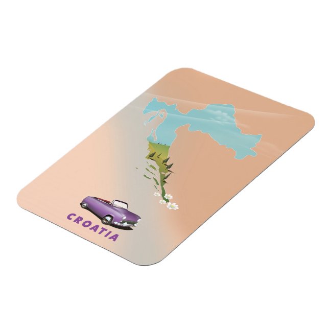 Kroatiens Karta Illustrerade utskrifter poster. Magnet (Vänstra Sidan)