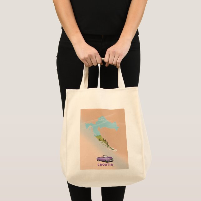 Kroatiens Karta Illustrerade utskrifter poster. Tygkasse (Framsida (produkt))