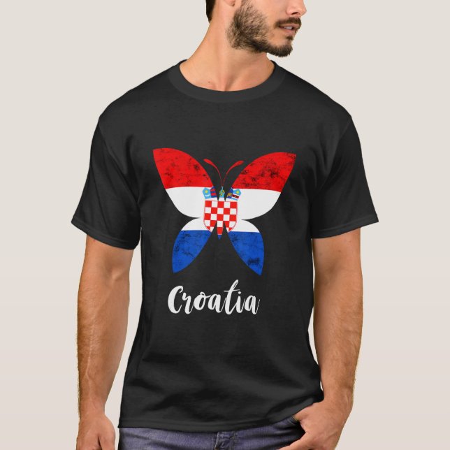 Kroatiens Vintage Butterfly Kroatiska Flagga P T Shirt (Framsida)