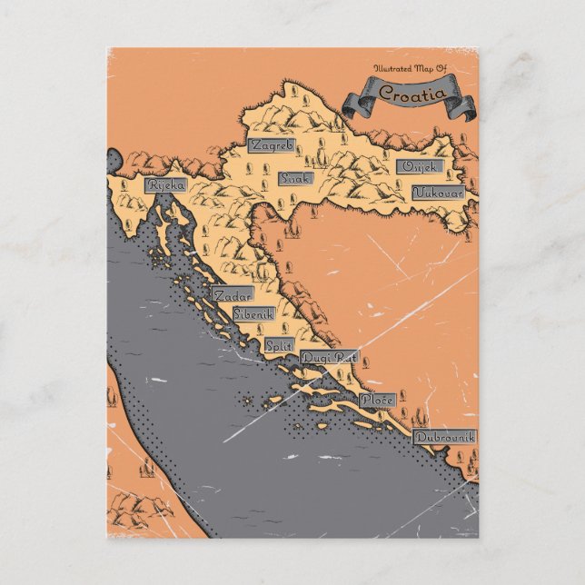 Kroatiens Vintage karta Meddelande Vykort (Framsida)