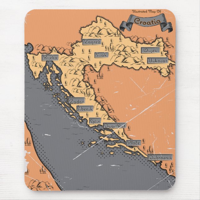 Kroatiens Vintage karta Musmatta (Framsidan)
