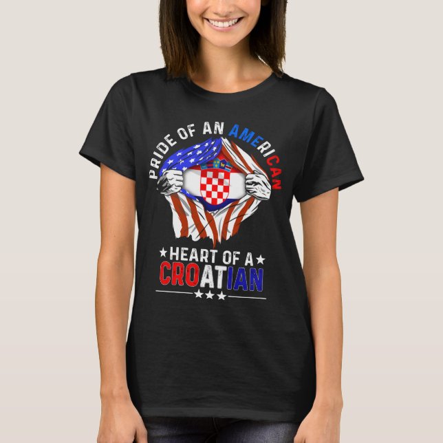 Kroatisk amerikansk Flagga i utlandet Kroatien T Shirt (Framsida)