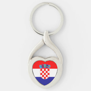 Kroatisk flagg twisted heart silverfärgad nyckelring