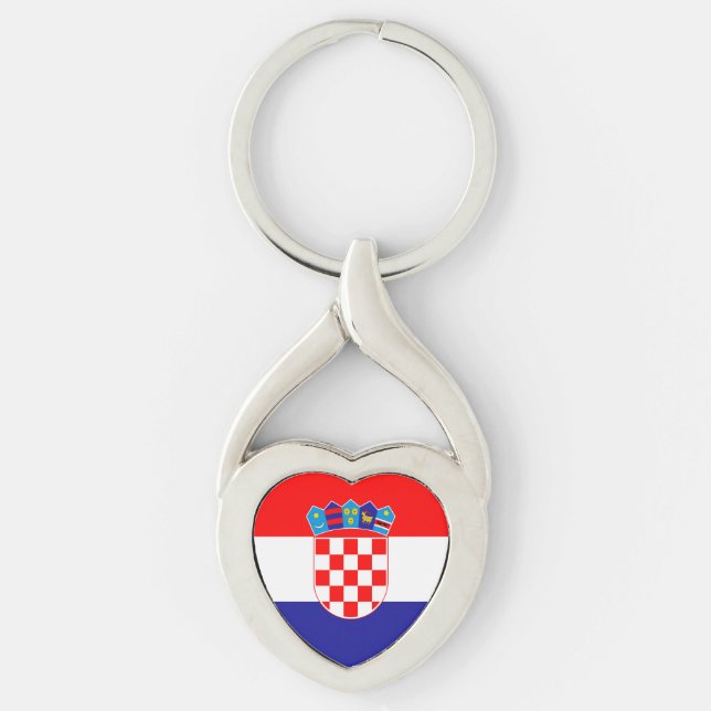 Kroatisk flagg twisted heart silverfärgad nyckelring (Framsidan)
