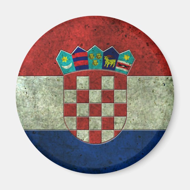 Kroatisk Flagga Åldras Steel Effect Magnet (Framsidan)
