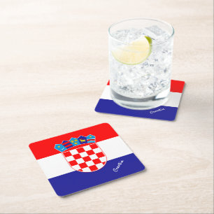Kroatisk flagga & Kroatien bröllop, fest /sport Underlägg Papper Kvadrat