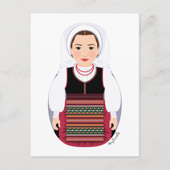 Kroatisk Lika Brunett Matryoshka Vykort (Framsida)