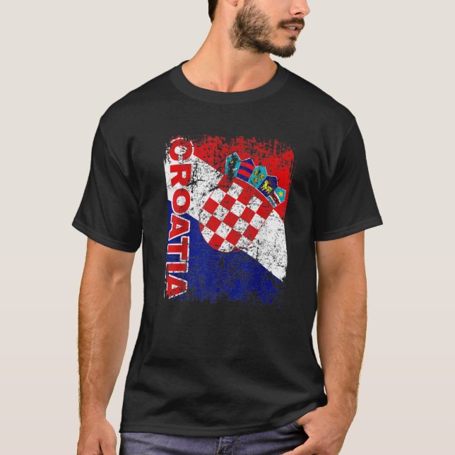KROATISK Vintage Kroatien, Flagga KROATISKA FLAGGA T Shirt (Framsida)