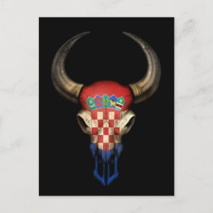 Kroatiska Flagga Bull Skull on Black Vykort