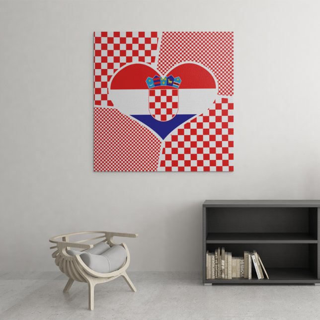 Kroatiska Flagga Heart Collage with Red Checkerss  Canvastryck (Skapare uppladdad)