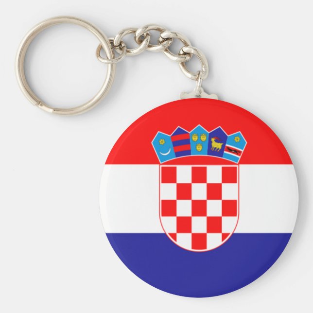 Kroatiska Flagga Jackande Arm Rund Silverfärgad Nyckelring (Framsidan)