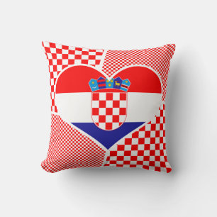 Kroatiska Flagga med Red Checkerss Heart Collage Kudde