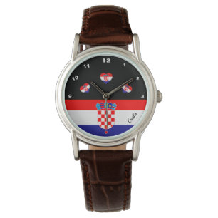 Kroatiska Flagga och kroatiska mode hjärta/sport Armbandsur