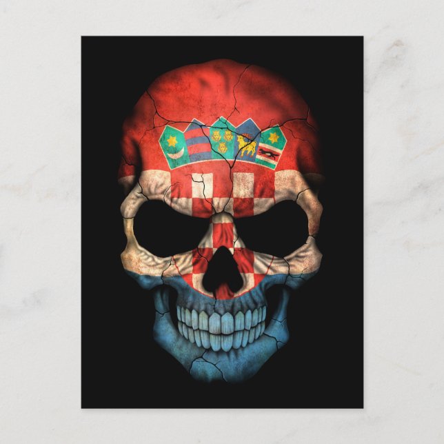 Kroatiska Flagga Skull på svart Vykort (Framsida)