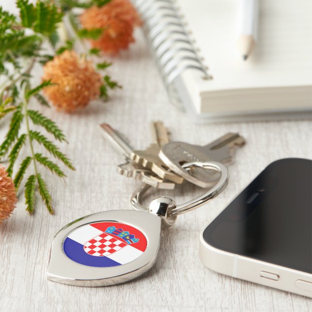 Kroatiska flaggan swirl silverfärgad nyckelring (Sidan)
