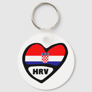 Kroatiska Land Code Flagga Heart Nyckelring, HRV Nyckelring