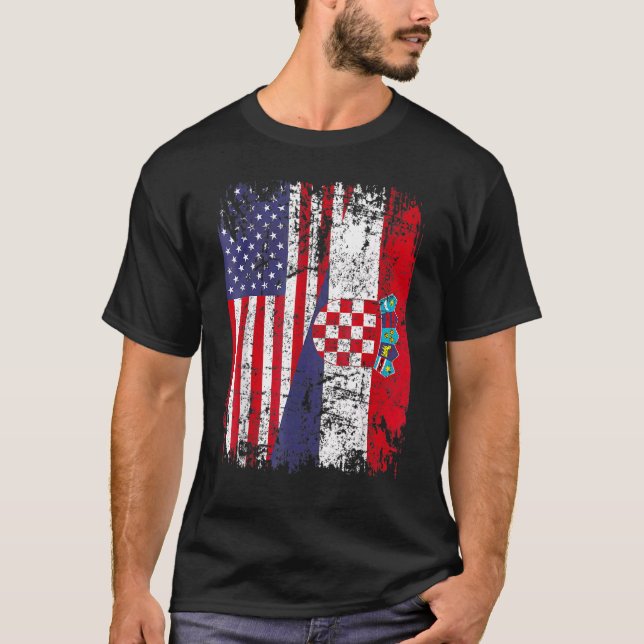 Kroatiska rötter, halamerikanska Flagga, Kroatien T Shirt (Framsida)