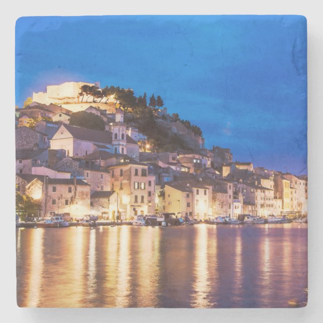 Kroatiska staden Sibenik nattetid Stenunderlägg (Framsidan)
