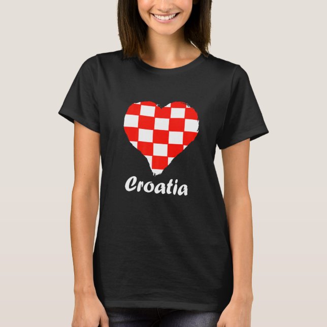Kroatiskt Flagga Heart-kroatiska rötter kroatiskt  T Shirt (Framsida)