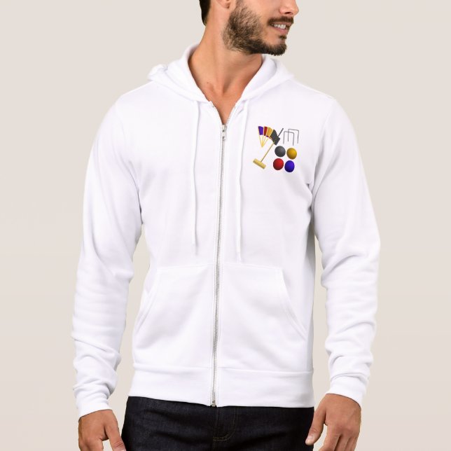 Krocketutrustningsset Träklubba Bollar Portar T Shirt (Framsida)