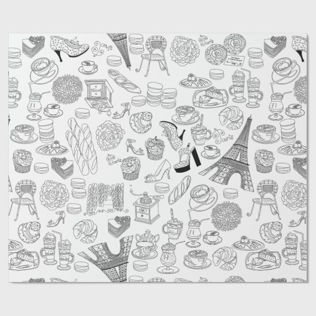 kroissanter paris frankrike fransk mode doodle presentpapper (Platt)