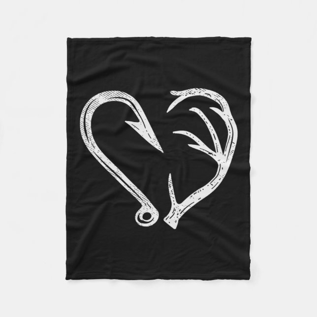 Krok Antler Heart Kärlek Fishing Hunting Fish Hjor Fleecefilt (Framsidan)