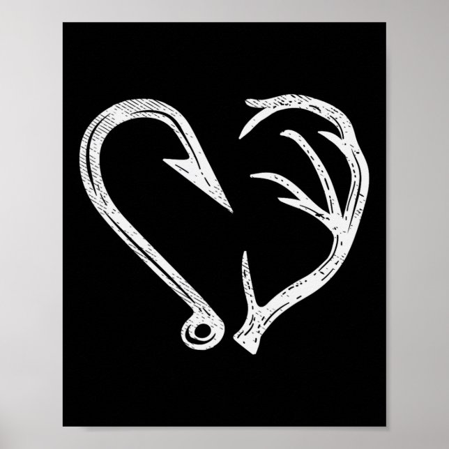 Krok Antler Heart Kärlek Fishing Hunting Fish Hjor Poster (Framsidan)