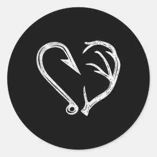 Krok Antler Heart Kärlek Fishing Hunting Fish Hjor Runt Klistermärke