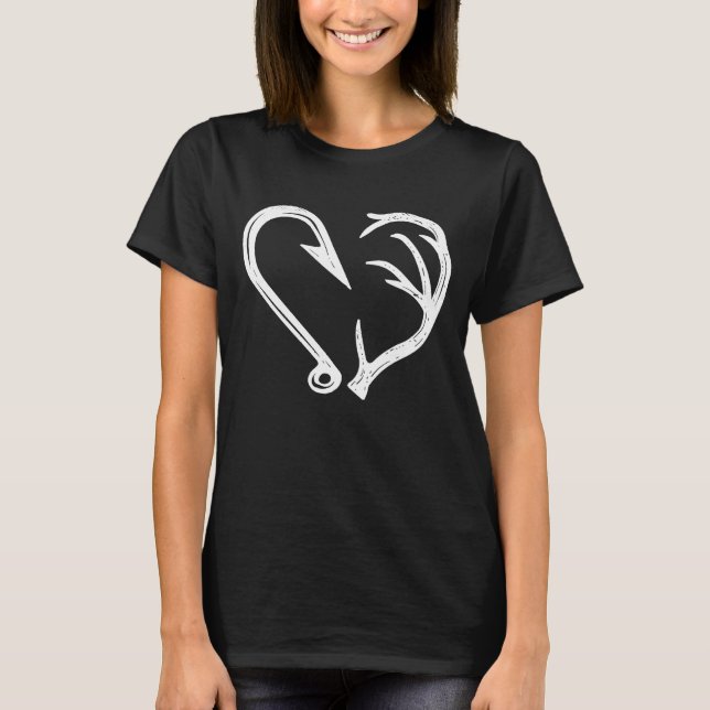 Krok Antler Heart Kärlek Fishing Hunting Fish Hjor T Shirt (Framsida)