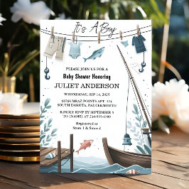Krok Bait Roligt Wood Little Fisherman Baby Shower Inbjudningar