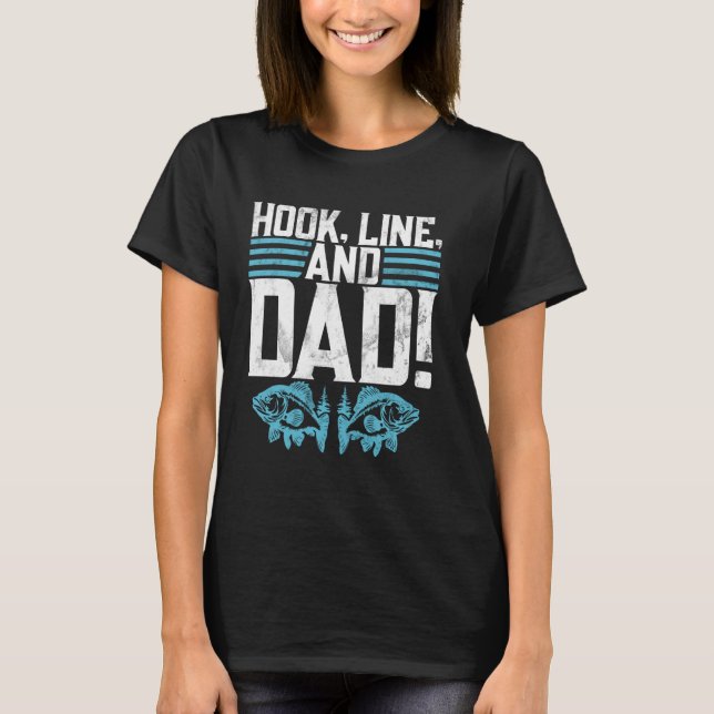 Krok, Line, och Pappa! Fiskande Pappa T Shirt (Framsida)
