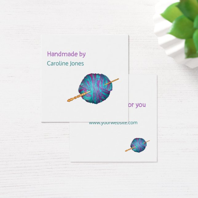 Krok och garn, handgjorda av - ditt namn fyrkantigt visitkort (Skivbord)