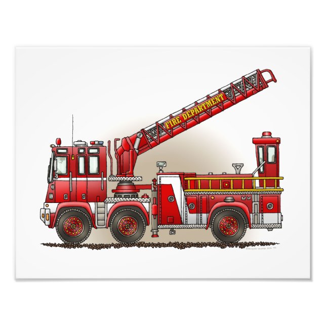 Krok och Ladder Fire Lastbil Fototryck (Framsidan)