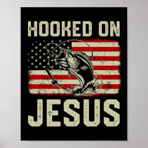 Krok on Jesus Byb Fishing American Flagga Religiös Poster