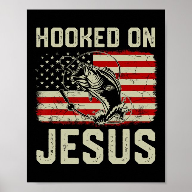 Krok on Jesus Byb Fishing American Flagga Religiös Poster (Framsidan)