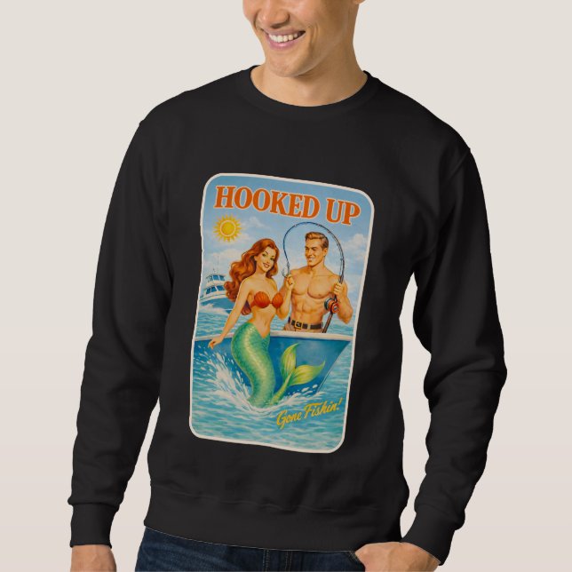 Krokad Fiske Pinup-Siren Rolig Retro Fisk Lång Ärmad Tröja (Framsida)