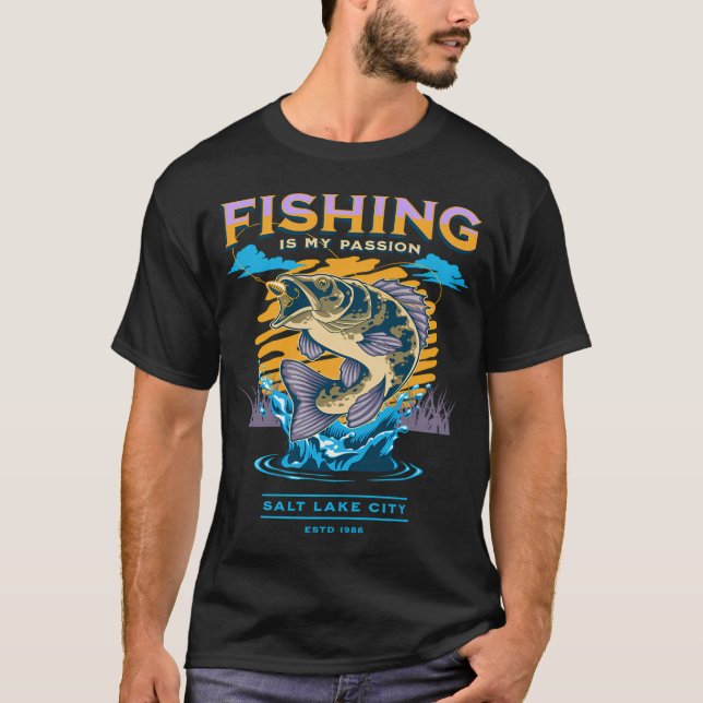 Krokad på fiske vintage design t shirt (Framsida)