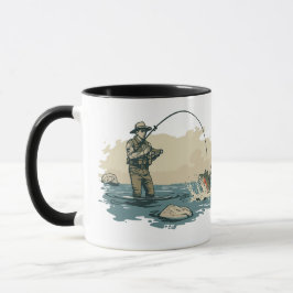 Krokad på fiske Vintage utomhusman Fiskare Scen Mugg