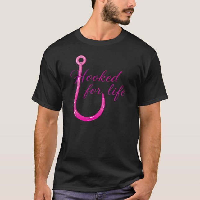 Krokat för Livet Rosa Fiskekrok T Shirt (Framsida)