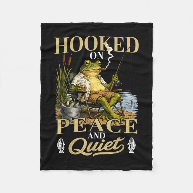 Krokat på fred och ro rolig fiske groda  fleecefilt (Framsidan)