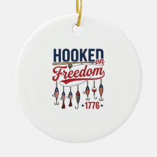 Krokat på frihet Patriotisk fiske skjorta design ( Julgransprydnad Keramik