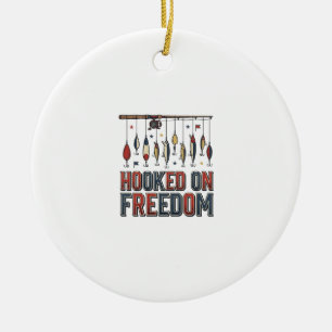 Krokat På Frihet Patriotisk Fisketröja Design_1 Julgransprydnad Keramik